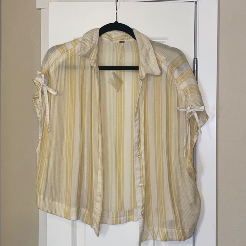 Free People Short Sleeve Striped Button Down